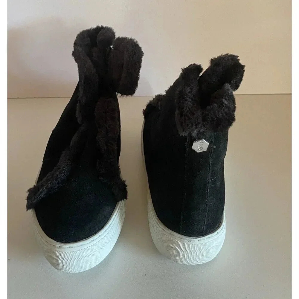 DKNY MASON HIGH TOP BLACK SUEDE BLACK FAUX FUR SNEAKER SHOES 10 NEW - Picture 6 of 14